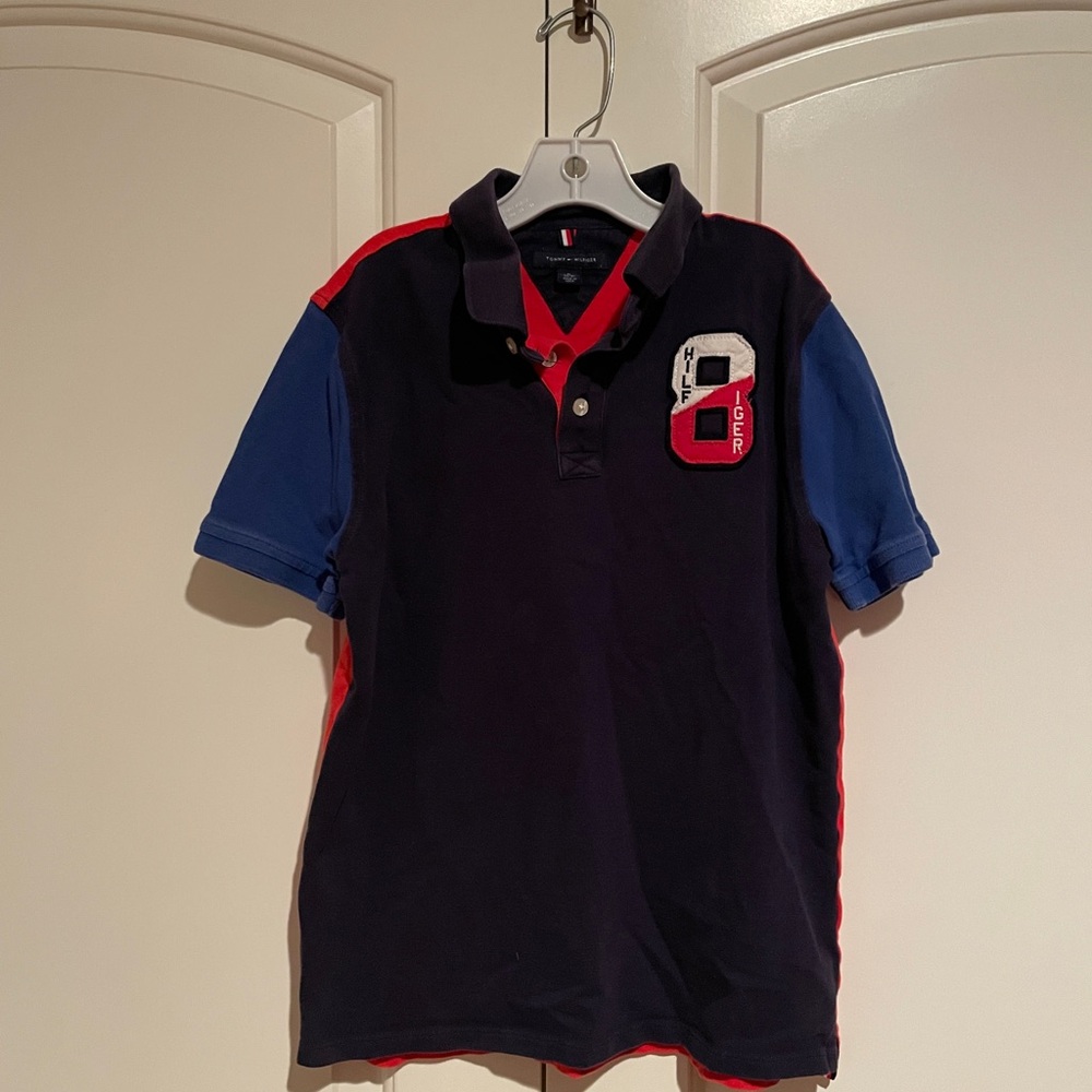 Tommy Hilfiger Red and Navy Polo